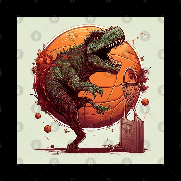 Dinosaur Playing Basketball Funny by Merchweaver