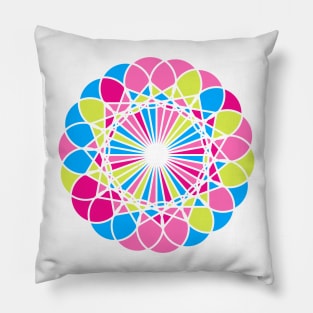 Random geometric elements in digital mandala in bright neon colors Pillow