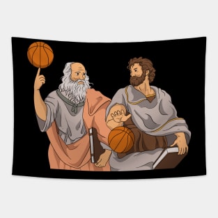 Plato And Aristotle Playing Basketball Tapestry