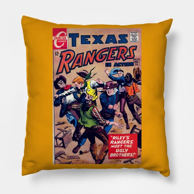 Texas Rangers in Action Vintage Comic Cover Pillow by Brockapulco