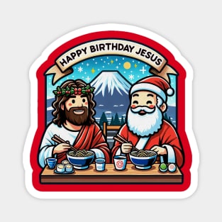 Happy Birthday Jesus Santa Claus Ramen Sushi Matcha Mount Fuji White Christmas Magnet