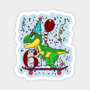 Kids Six 6 Years Old Dinosaur Birthday Magnet