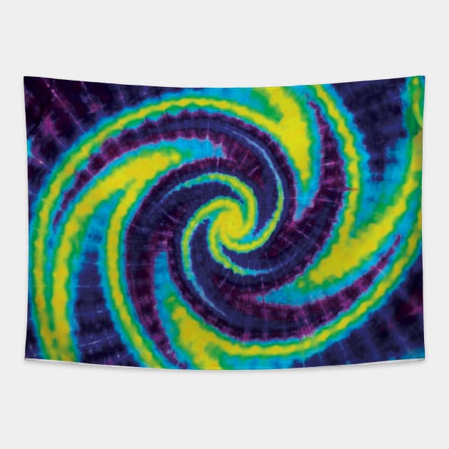 Wig Wag Spiral Cyan Yellow Purple Green Tie Dye Tapestry by TrippyTieDyes