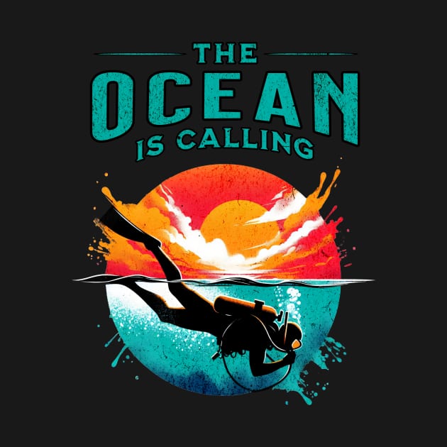 The Ocean is Calling Scuba Diver Design by Miami Neon Designs