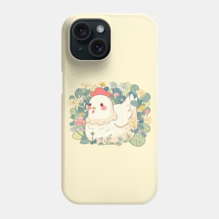 Cute chicken with flowers illustration Phone Case