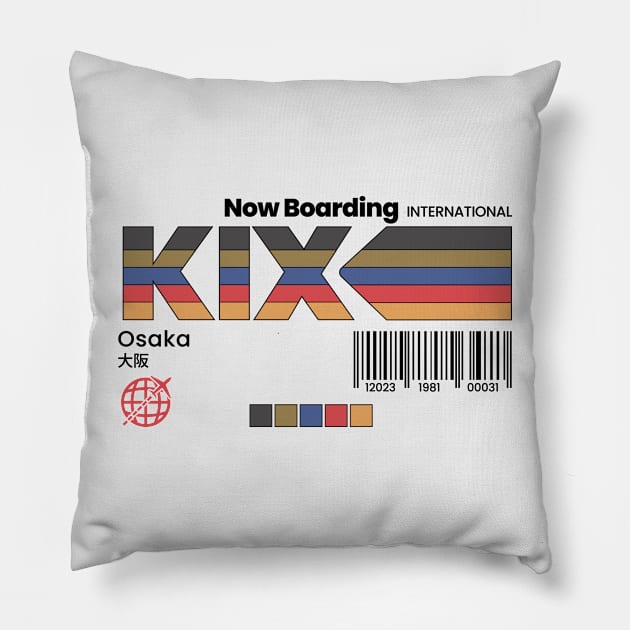 Vintage Osaka KIX Airport Label Retro Travel Japan Pillow by Now Boarding