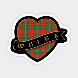 The WHITE Family Tartan Heart & Ribbon Retro-Style Insignia Design Magnet