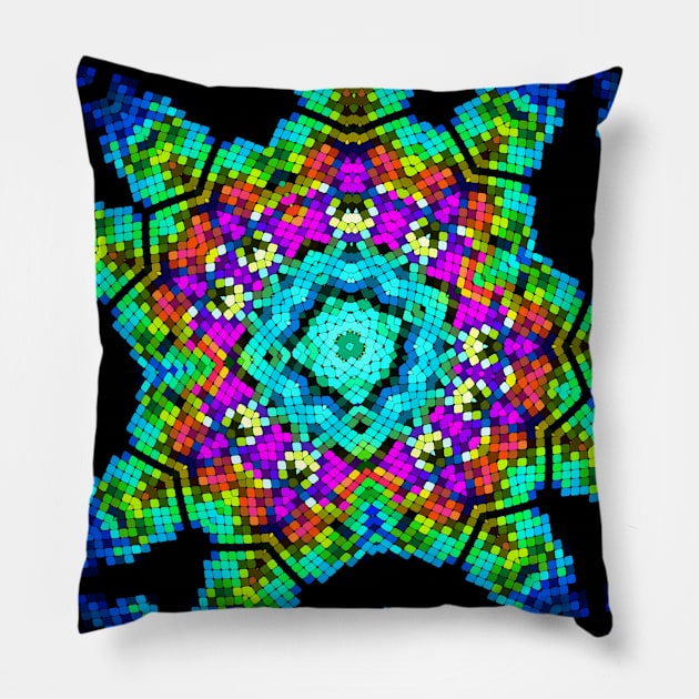 Geometric Kaleidoscope Asymmetrical Multicolor Pillow by WormholeOrbital