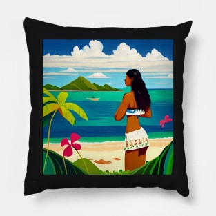 Hula Girl Hawaiian Luau Impressionist Painting Hawaii Island Floral Pillow