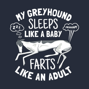 Greyhound Sleeps Like Baby Farts Like Adult - Funny Dog Owner Gift T-Shirt