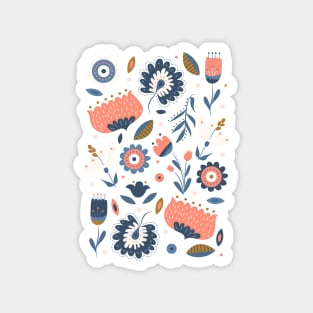 Folk Art Florals in Pink + Blue Magnet