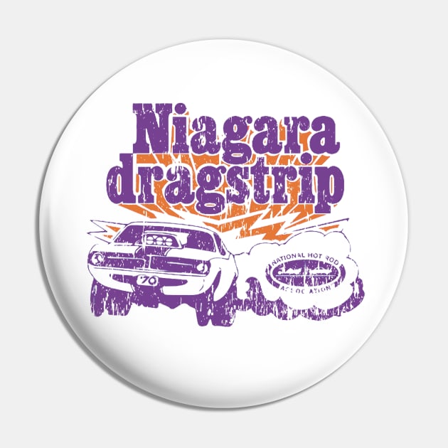 Vintage Niagara Dragstrip - Distressed burnout look - Purple print Pin by retropetrol
