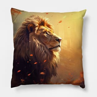 Lion Animal Wildlife Wilderness Colorful Realistic Illustration Pillow