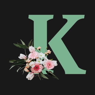 Letter K green with colorful flowers T-Shirt