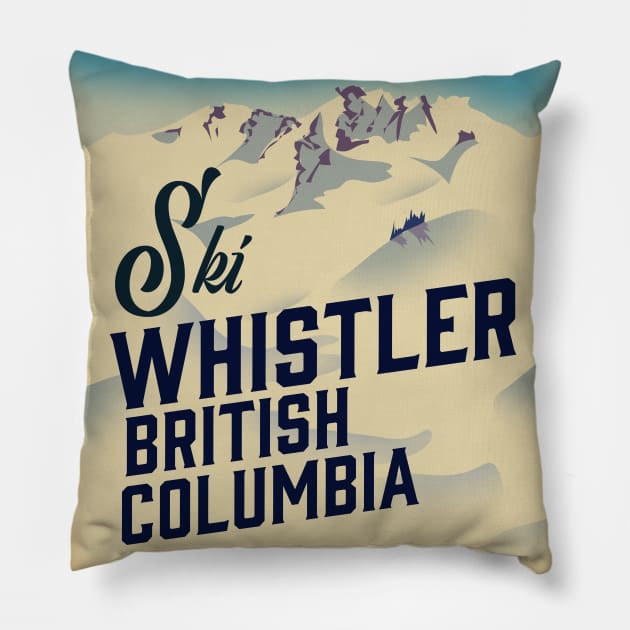 Whistler,Vancouver, British Columbia ski poster Pillow by nickemporium1