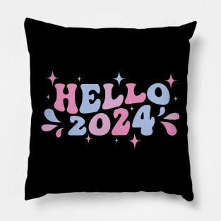 Hello 2024 pastel retro design Pillow