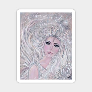 White Winter Rose angel by Renee Lavoie Magnet