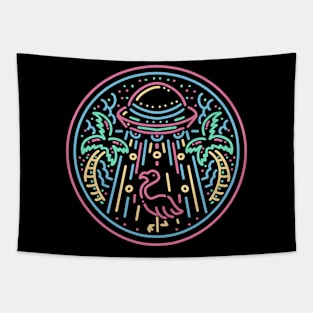 Alien Invasion of a Beach & Pink Flamingo Tapestry