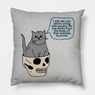 Cat Sitting Into The Skull Pillow