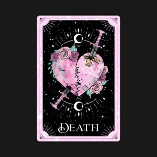 Pink Death Tarot Card Dagger in Rose Heart T-Shirt