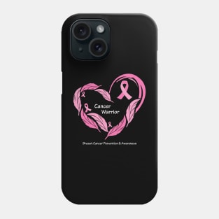 Breast cancer warrior with feathers, ribbons & white type Phone Case