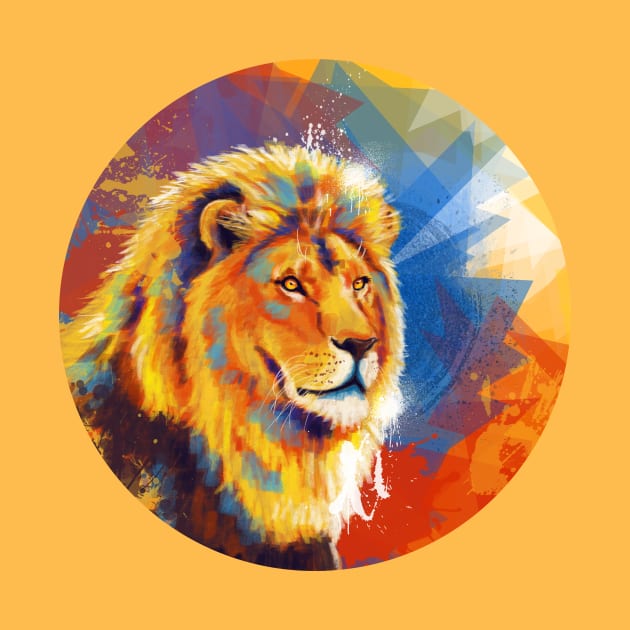 Majesty - Lion portrait colorful animal painting by Flo Art Studio