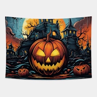 Halloween Vinyl Record Pumpkin Jack-o'-Lantern Tapestry