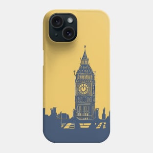 Big Ben and London Skyline in Blue and Mustard yellow Phone Case