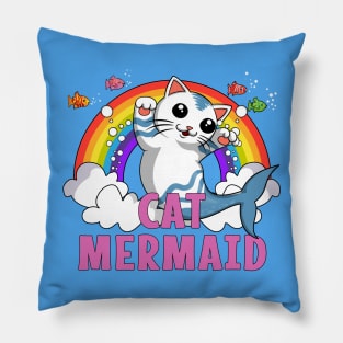 Cat Mermaid Rainbow Pillow