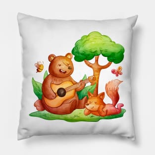 Bear Playing Guitar Fox Pillow