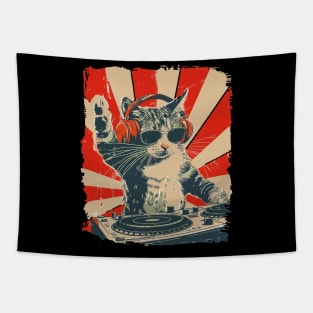 Cool DJ Cat, Funny Cat with Headphones, Stylish Cat Lovers, Unique DJ Cat Kitty Tapestry