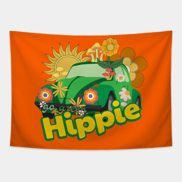 HAPPY HIPPIE LIFE STYLE COLORFUL HIPPIE CAR FLOWER POWER Tapestry by DAZu