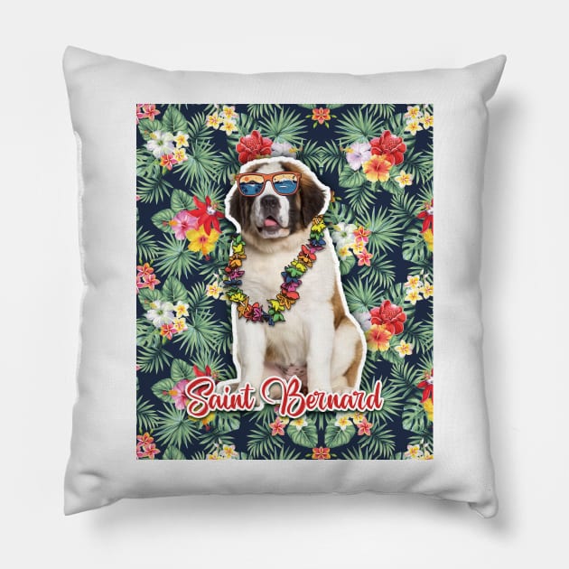 Saint Bernard Summer Funky Hawaiian, Hawaii Style, Dog Personalized Hawaiian Pillow by Hoahip