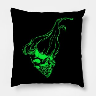 Neon Green Hair-Skull Pillow