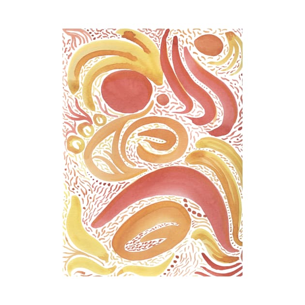 Yellow and Red Abstract Watercolor Paisley by gloobella