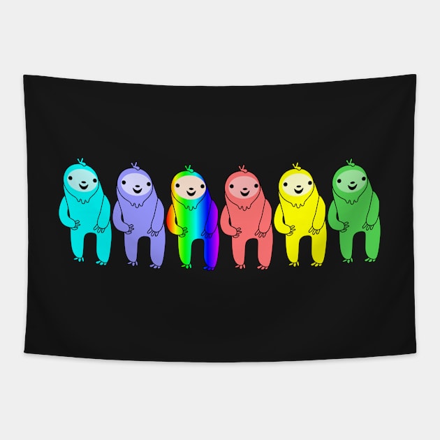 Colored Happy Sloths Tapestry by SubtleSplit