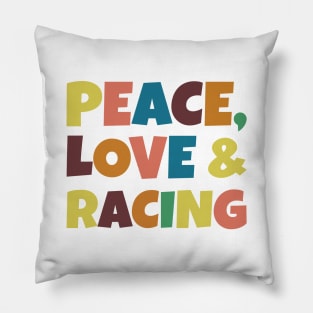 Peace, Love and Racing Retro Design Pillow