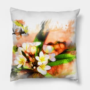 Beautiful tropical flowers on white Pillow