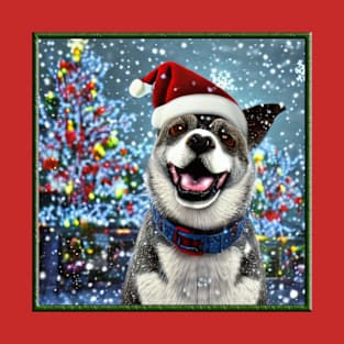 Happy anime christmas dog with tree T-Shirt