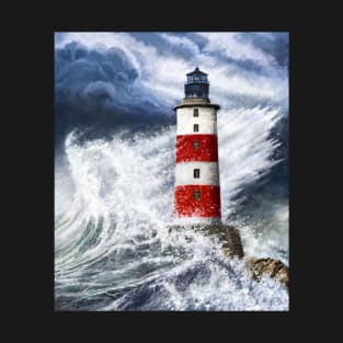 Lighthouse on a rock during a storm T-Shirt