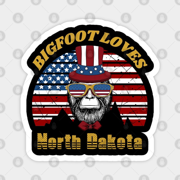 Bigfoot loves America and North Dakota Magnet by Scovel Design Shop