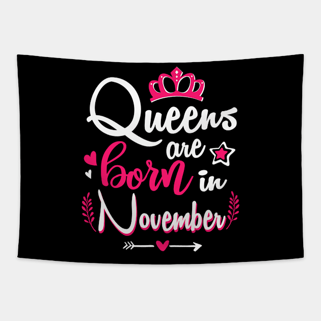 Women Queens Are Born In November Tapestry by Manonee