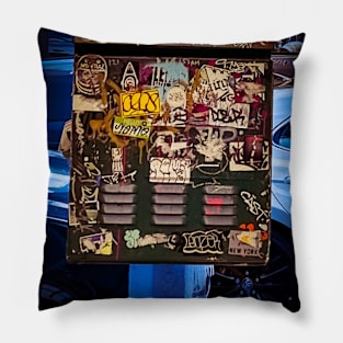 Blue Graffiti NYC Streets Stickers Pillow