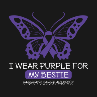 I Wear Purple my Bestie Pancreatic Butterfly T-Shirt