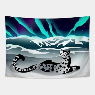 Snow Leopard Aurora Tapestry