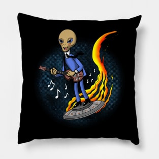 Retro Vintage Alien Bassist 60's Band Musician In Outer Space Pillow