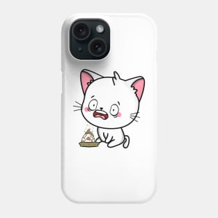 Funny white Cat steps on a dirty diaper Phone Case