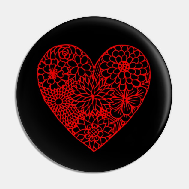 Red Zentangle Heart Pin by Gingezel