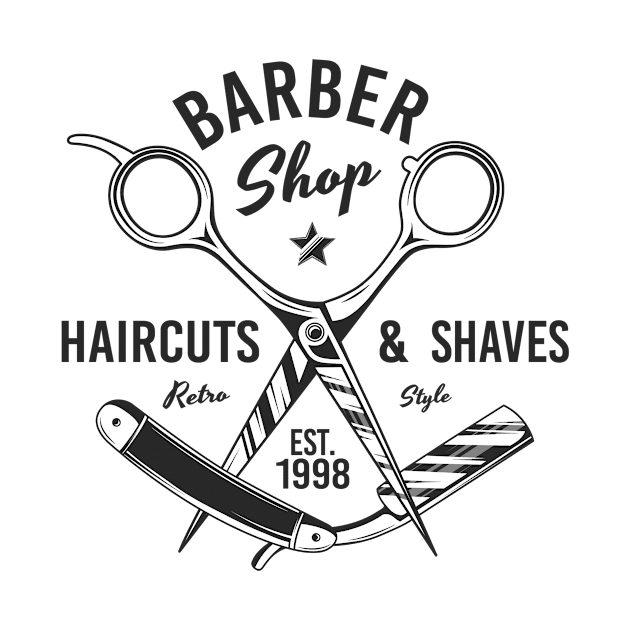 Barbershop print with scissors. Monochrome retro design. by DenysHolovatiuk