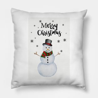 Snowman Watercolor Art Pillow